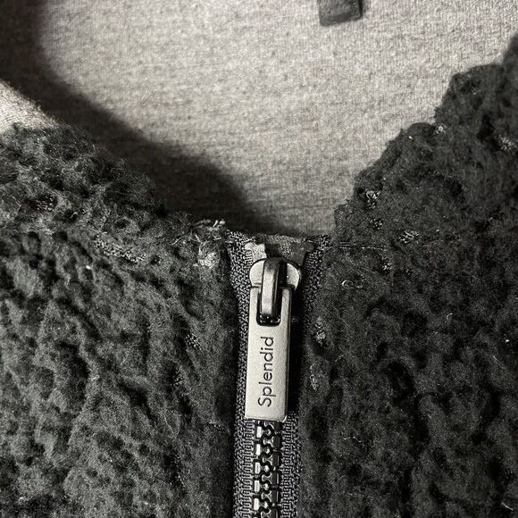 SPLENDID Womens Black Faux Shearling Jacket Sz Small S Hooded Patch-Pockets - Picture 6 of 10